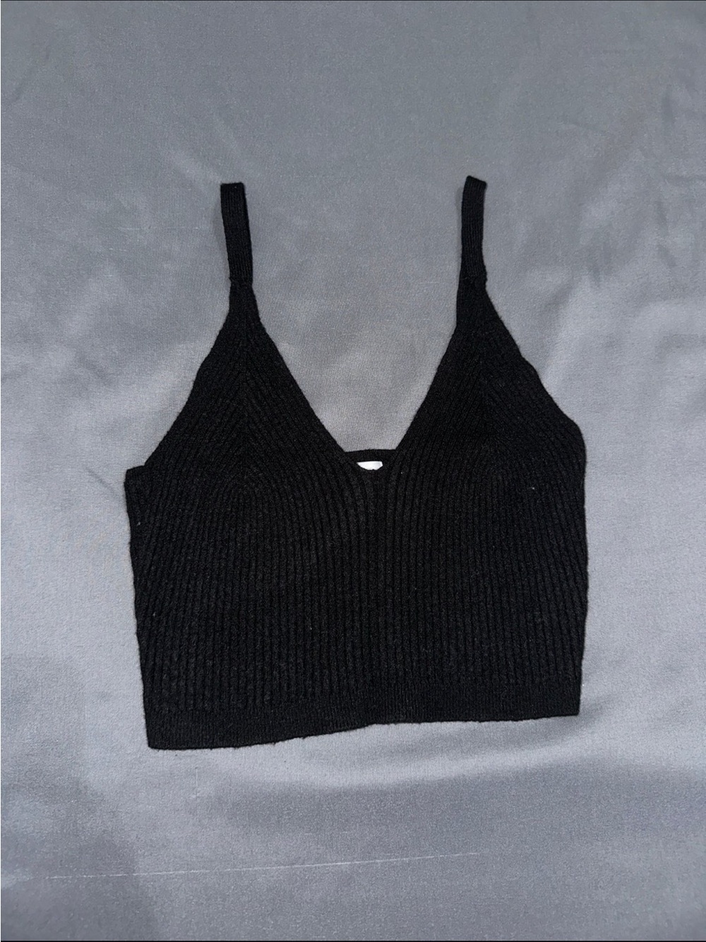 Garage Black Ribbed Knit V neck Spaghetti Strap Crop / Tank Top Bralette Small